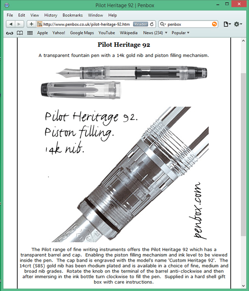 Pilot Heritage 92 fountain pen.