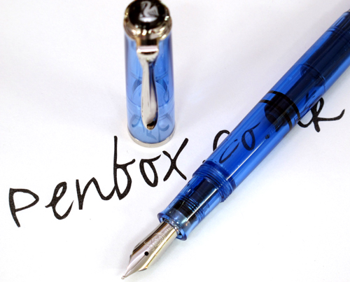 Classic M205 Pelikan Transparent Blue fountain pen.