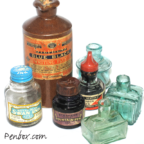 Vintage ink bottles.