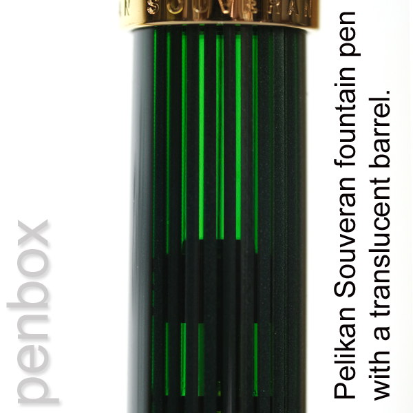 Pelikan Souveran fountain pen with an translucent barrel.